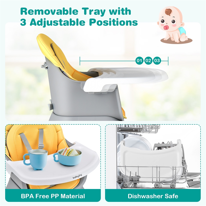 Pemberly Row 8 in 1 Baby High Chair Convertible Dining Booster Seat Yellow
