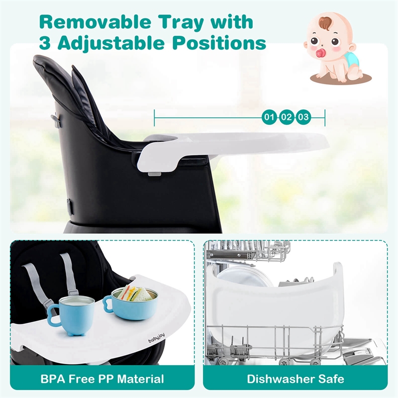 Pemberly Row 8 in 1 Baby High Chair Convertible Dining Booster Seat Black