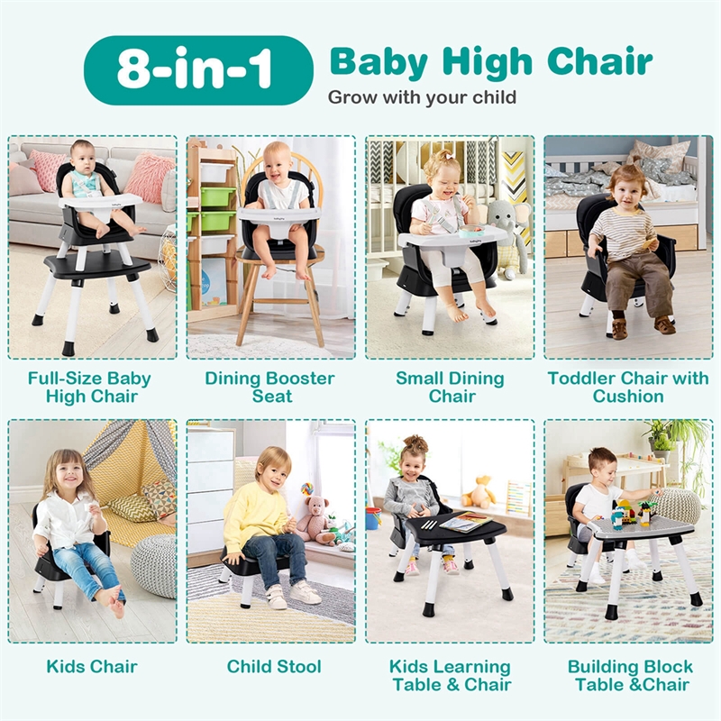 Pemberly Row 8 in 1 Baby High Chair Convertible Dining Booster Seat Black