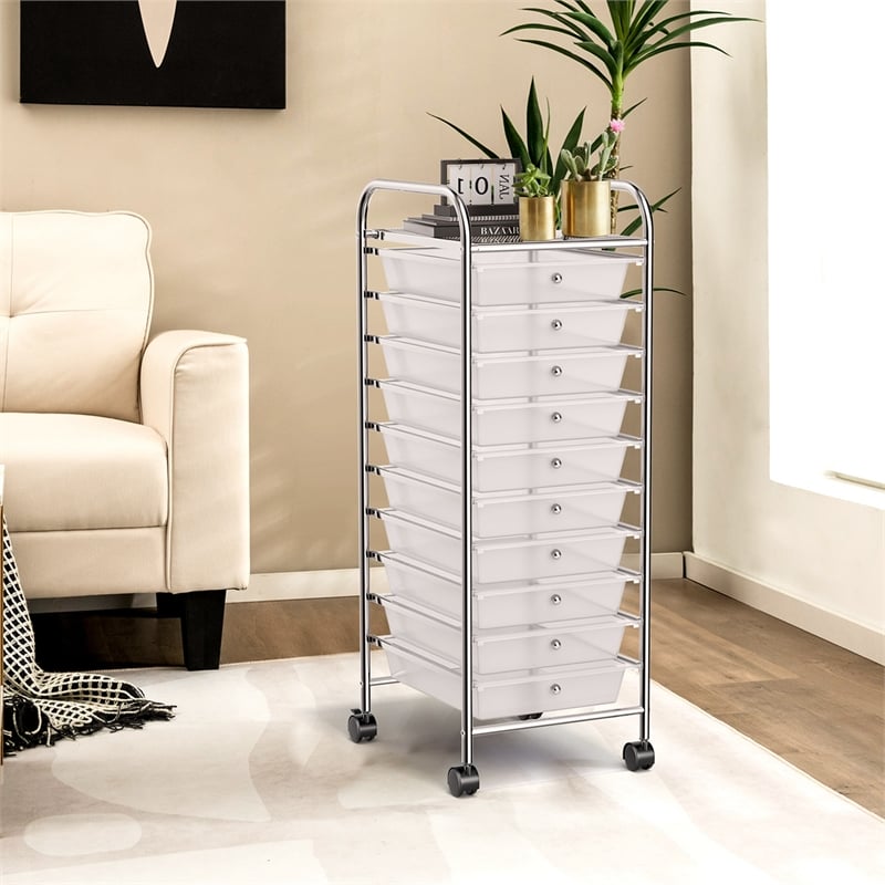Pemberly Row 10 Drawer Rolling Storage Cart Paper Office School Organizer Clear
