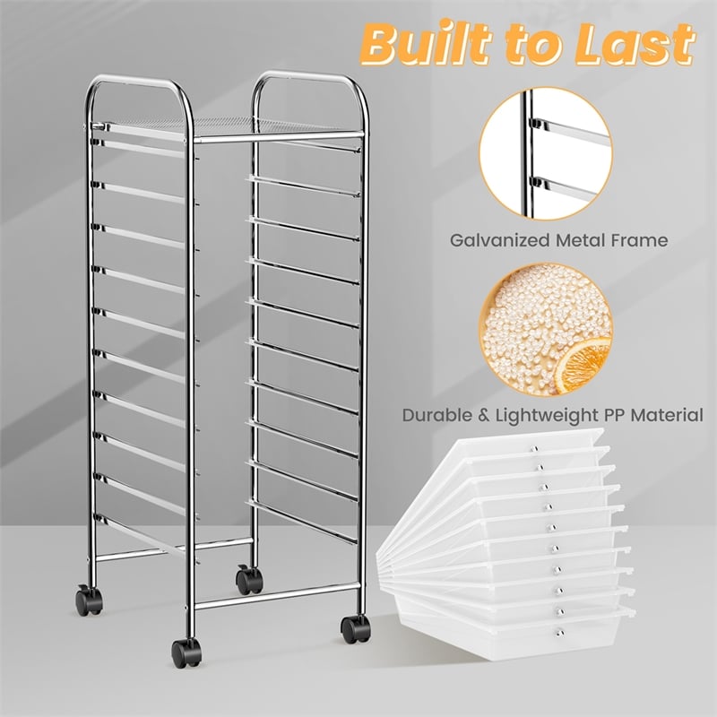 Pemberly Row 10 Drawer Rolling Storage Cart Paper Office School Organizer Clear