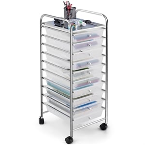 Pemberly Row 10 Drawer Rolling Storage Cart Paper Office School Organizer Clear