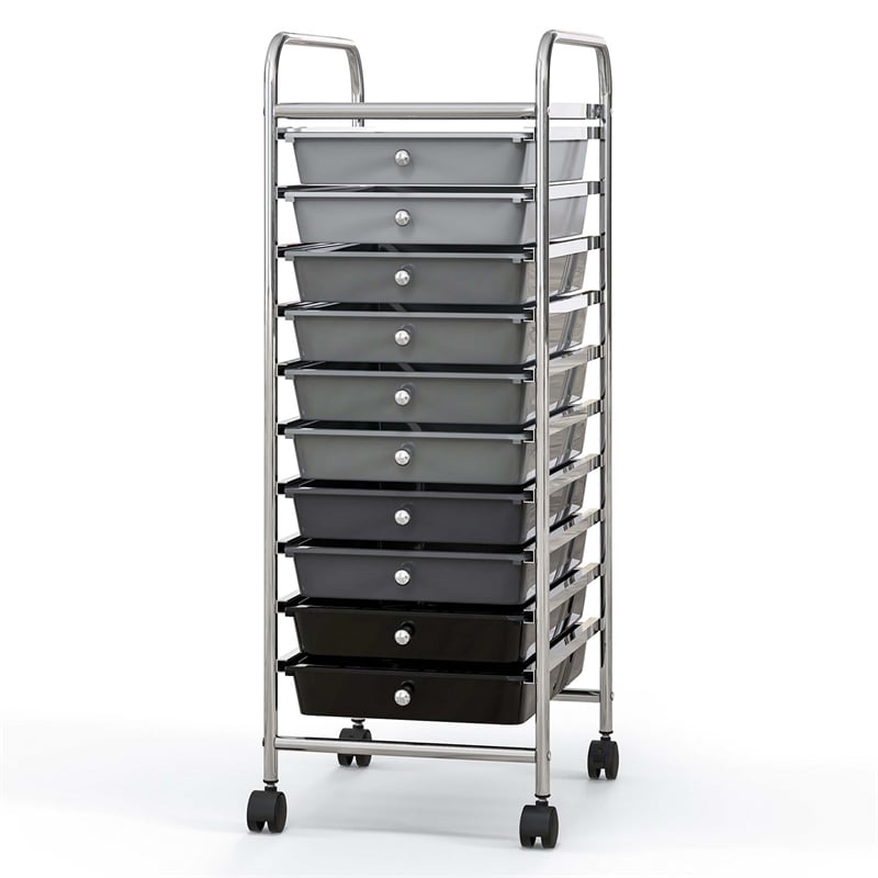 Pemberly Row 10 Drawer Rolling Storage Cart Paper Office School Organizer Black