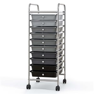 Pemberly Row 10 Drawer Rolling Storage Cart Paper Office School Organizer Black