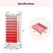 Pemberly Row 10 Drawer Rolling Storage Cart Paper Office School Organizer Pink