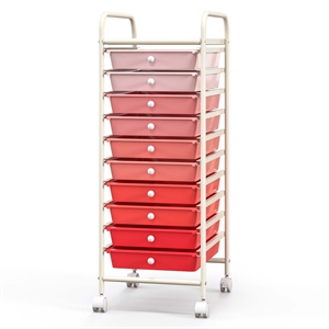Pemberly Row 10 Drawer Rolling Storage Cart Paper Office School Organizer Pink