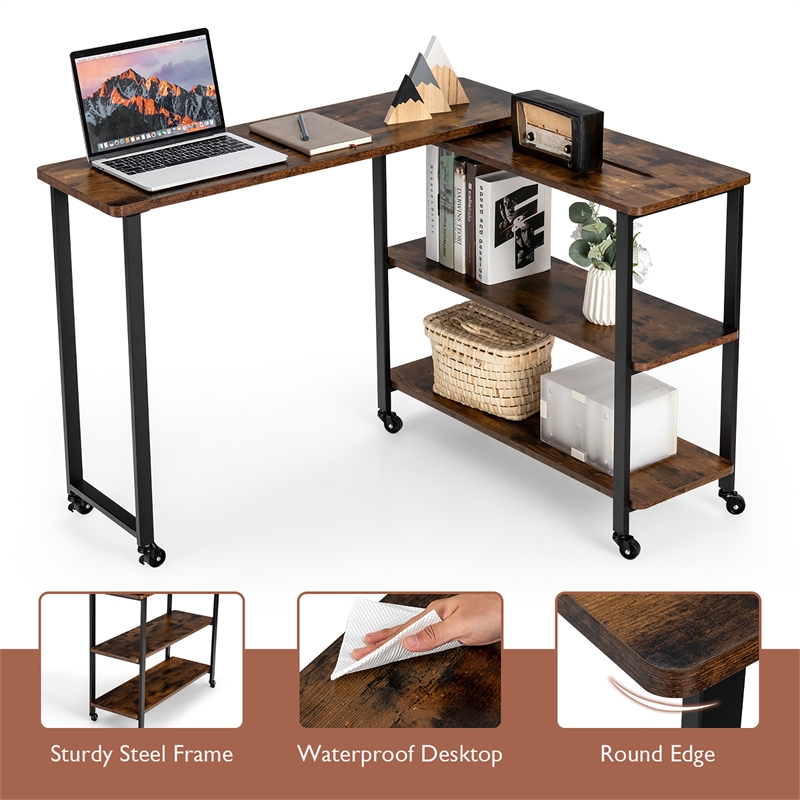 Pemberly Row Large 360 Degree Free Rotating Sofa Side Table Brown