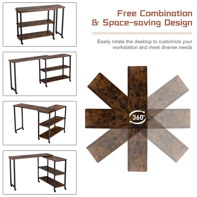 Pemberly Row Large 360 Degree Free Rotating Sofa Side Table Brown