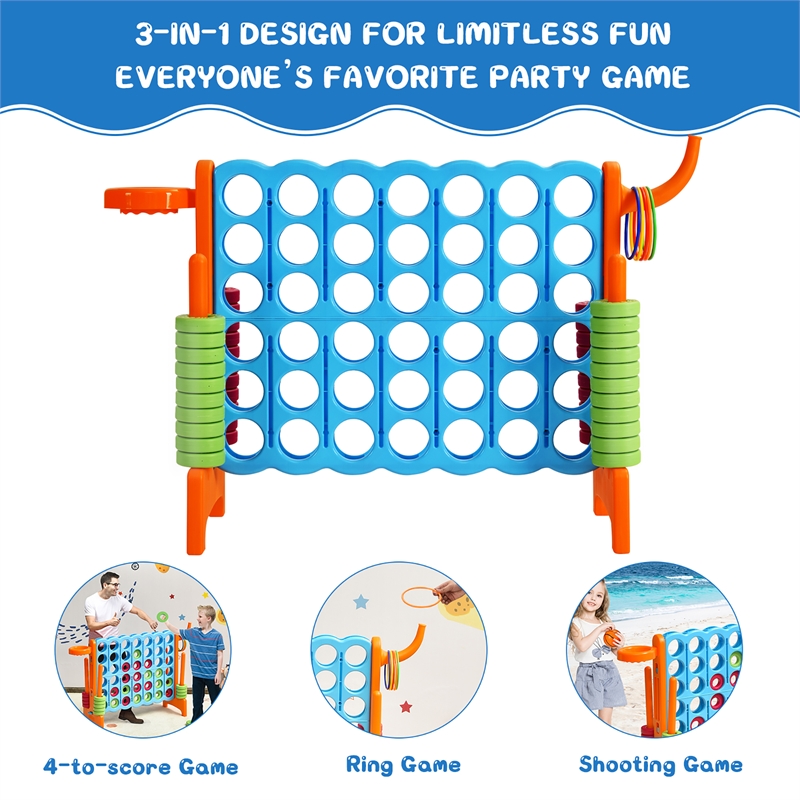 Pemberly Row 4 in A Row Giant Game Set w/Basketball Hoop for Family Orange