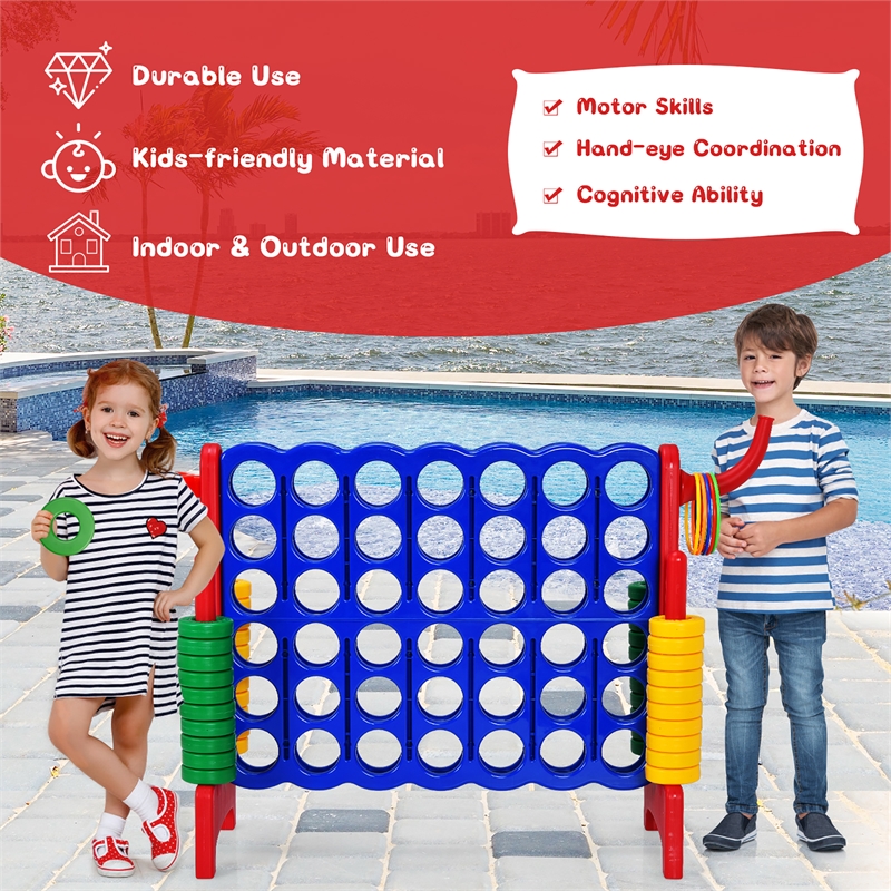 Pemberly Row 4 in A Row Giant Game Set w/Basketball Hoop for Family Red