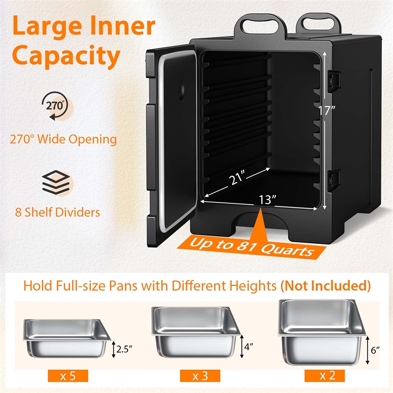 Pemberly Row End Loading Insulated Food Pan Carrier 5 Food Pan Capacity Black