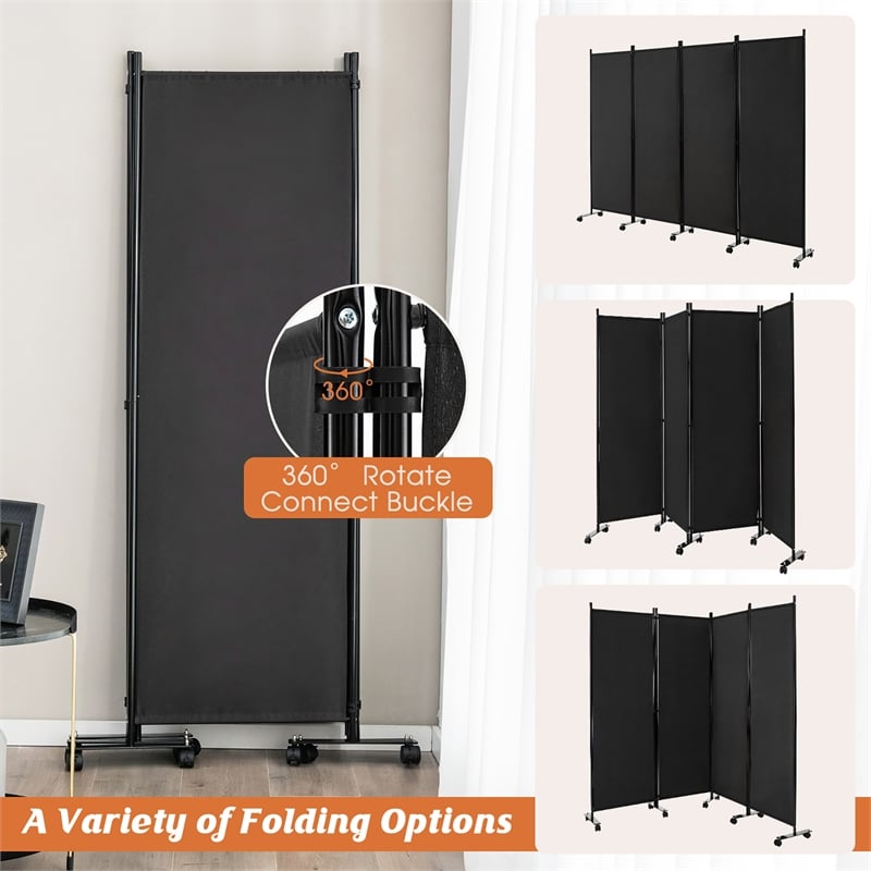 Pemberly Row 4 Panel Folding Room Divider 6FT Rolling Privacy Screen Black