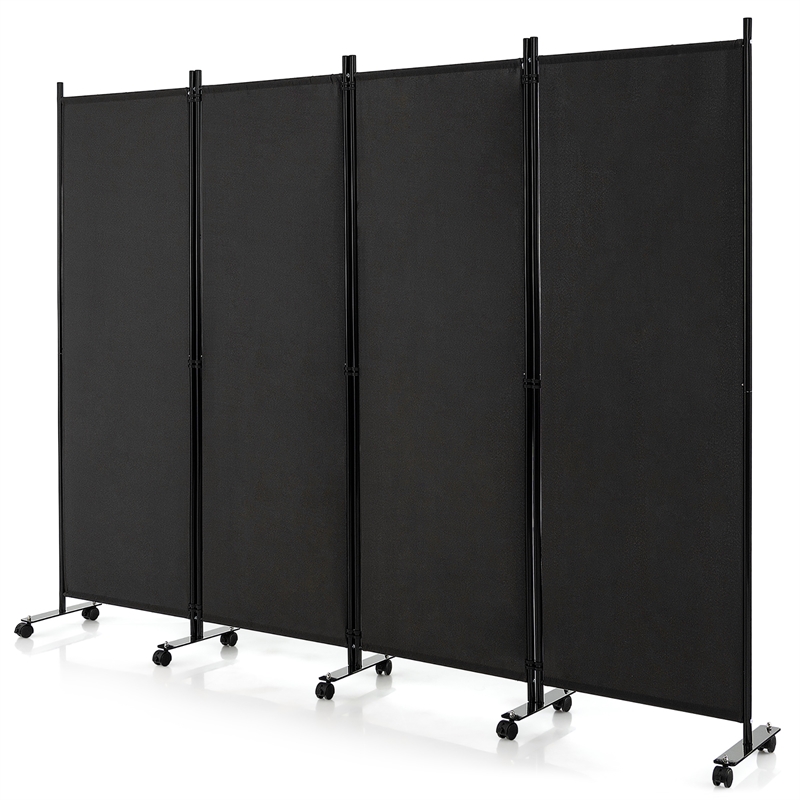 Pemberly Row 4 Panel Folding Room Divider 6FT Rolling Privacy Screen Black