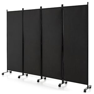 Pemberly Row 4 Panel Folding Room Divider 6FT Rolling Privacy Screen Black