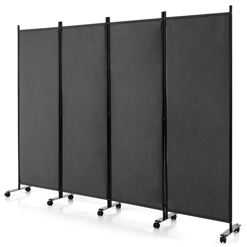 Pemberly Row 4 Panel Folding Room Divider 6FT Rolling Privacy Screen Gray