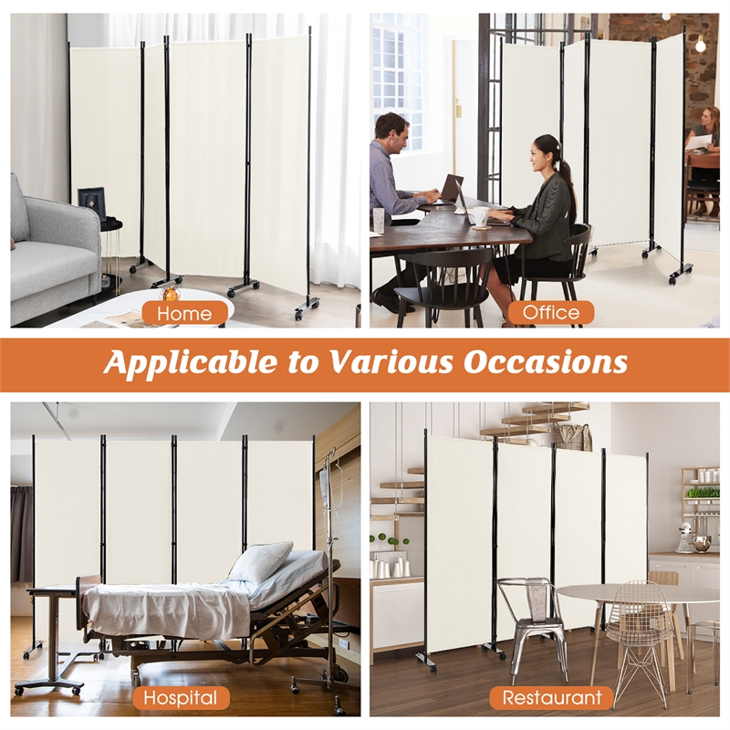 Pemberly Row 4 Panel Folding Room Divider 6FT Rolling Privacy Screen White