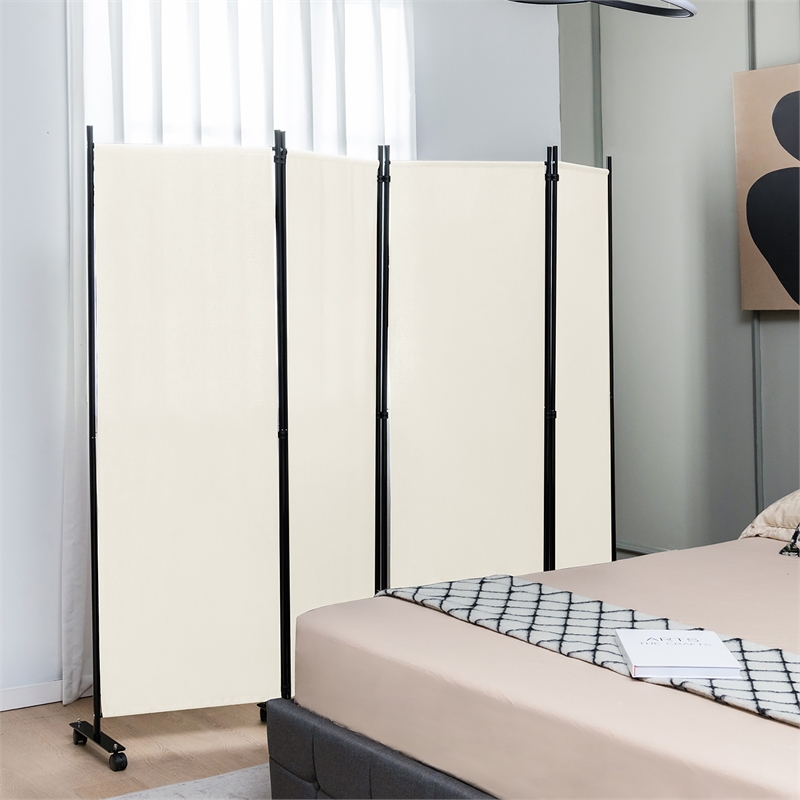 Pemberly Row 4 Panel Folding Room Divider 6FT Rolling Privacy Screen White