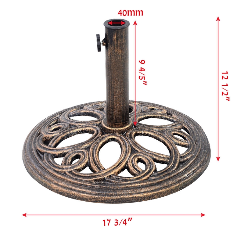 Pemberly Row Patio Outdoor Round Umbrella Base Stand Cast Iron Gold