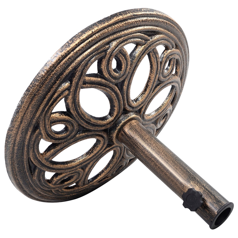 Pemberly Row Patio Outdoor Round Umbrella Base Stand Cast Iron Gold