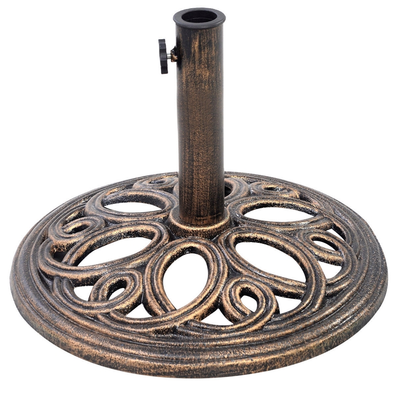 Pemberly Row Patio Outdoor Round Umbrella Base Stand Cast Iron Gold