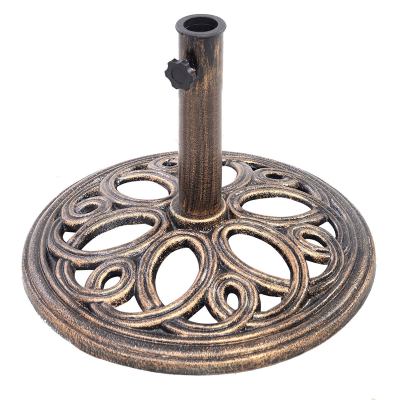 Pemberly Row Patio Outdoor Round Umbrella Base Stand Cast Iron Gold