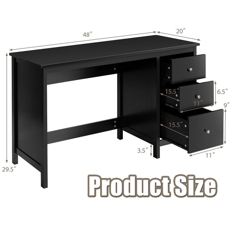 Pemberly Row Computer Desk Study Writing Home Office Workstation Black