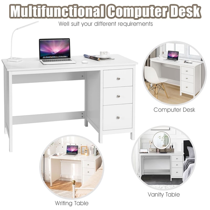 Pemberly Row Computer Desk Study Writing Home Office Workstation White