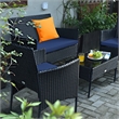 Pemberly Row 4PCS Patio Rattan Furniture Set Cushioned White Navy