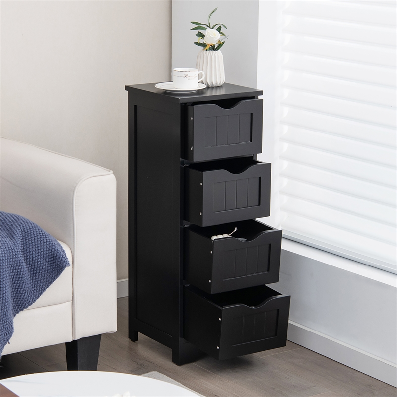 Pemberly Row Bathroom Floor Cabinet Free Standing Storage Side Organizer Black