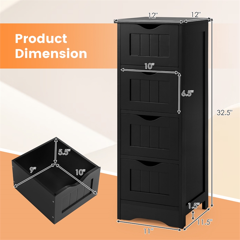 Pemberly Row Bathroom Floor Cabinet Free Standing Storage Side Organizer Black