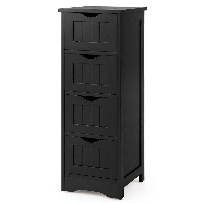 Pemberly Row Bathroom Floor Cabinet Free Standing Storage Side Organizer Black
