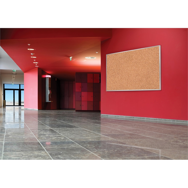 Pemberly Row Natural Cork Bulletin Board-Satin Aluminum Frame-4ft H x 7ft 4