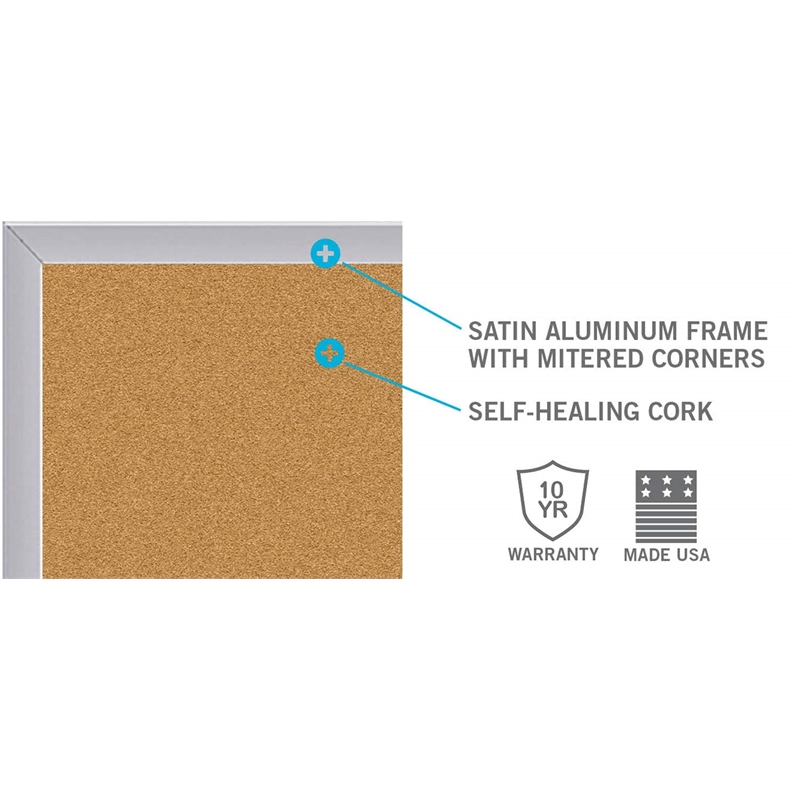 Pemberly Row Natural Cork Bulletin Board-Satin Aluminum Frame-4ft H x 7ft 4