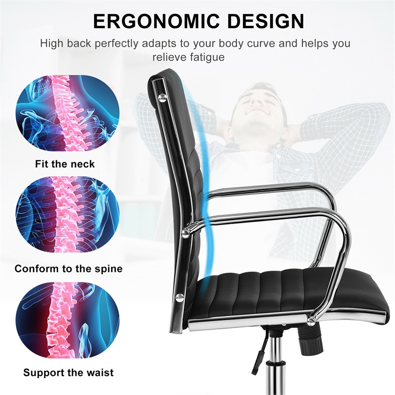 Pemberly Row PU Leather Office Conference Chair High Back w/Armrests Black