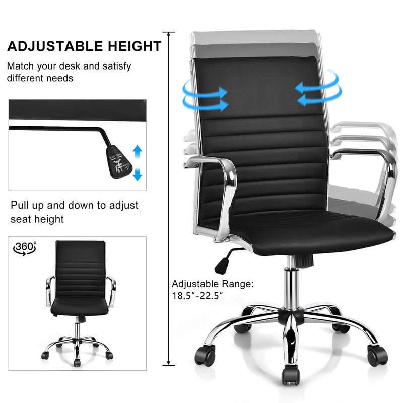 Pemberly Row PU Leather Office Conference Chair High Back w/Armrests Black