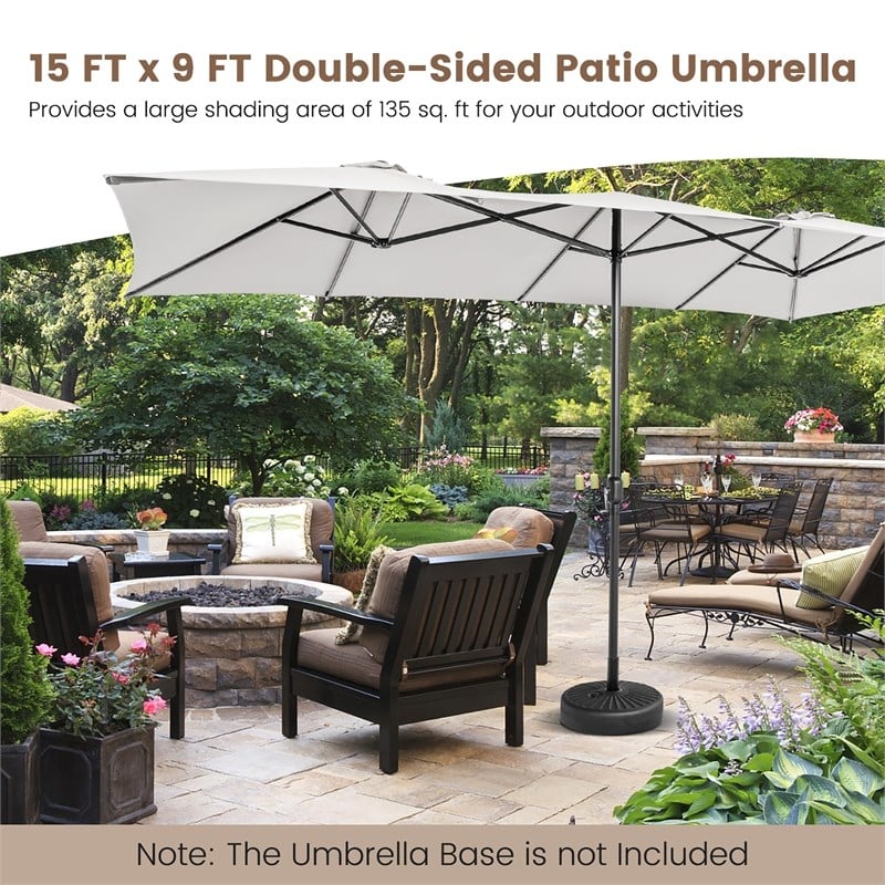 Pemberly Row 15FT Double Sided Large Patio Market Umbrella Twin Beige
