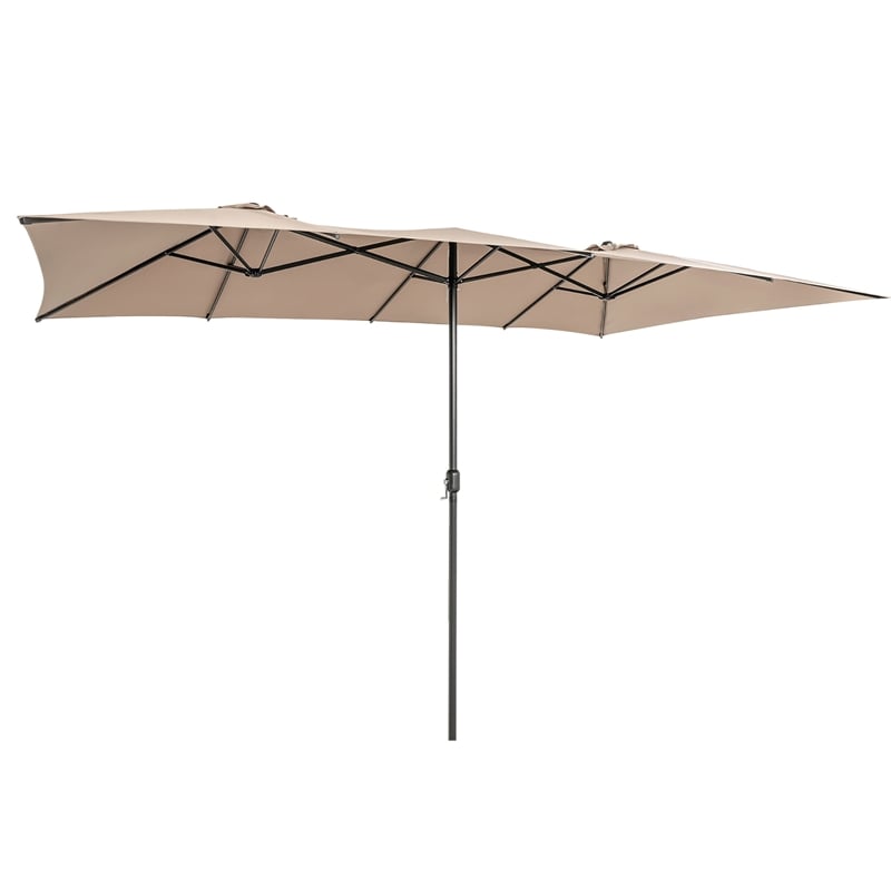 Pemberly Row 15FT Double Sided Large Patio Market Umbrella Twin Brown