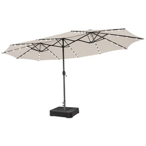 Pemberly Row Outdoor 15FT Double-Sided Patio Umbrella w/LED Lights Beige