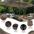 Pemberly Row Outdoor 15FT Double-Sided Patio Umbrella w/LED Lights Brown