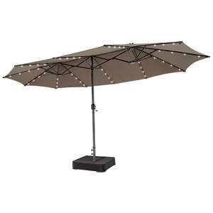 Pemberly Row Outdoor 15FT Double-Sided Patio Umbrella w/LED Lights Brown