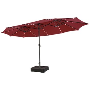 Pemberly Row Outdoor 15FT Double-Sided Patio Umbrella w/LED Lights Wine