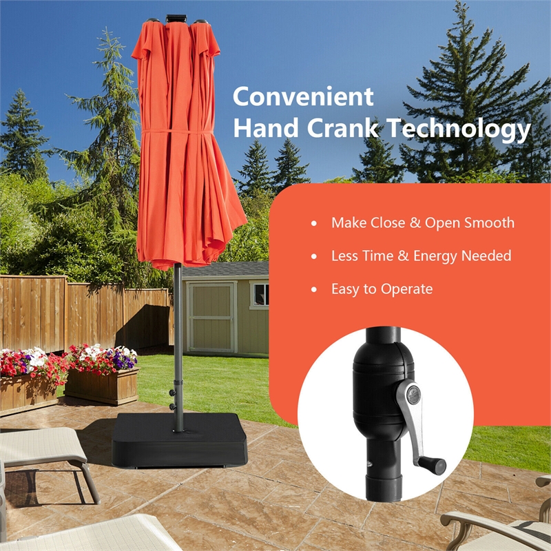 Pemberly Row Outdoor 15FT Double-Sided Patio Umbrella w/LED Lights Orange