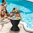 Pemberly Row 8 Gallon 3-1 Patio Rattan Cooler Bar Table Adjust Ice Bucket Black