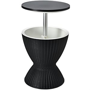 Pemberly Row 8 Gallon 3-1 Patio Rattan Cooler Bar Table Adjust Ice Bucket Black