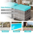 Pemberly Row 2PCS Patio Rattan Cushioned Ottoman Seat Foot Rest Turquoise