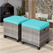 Pemberly Row 2PCS Patio Rattan Cushioned Ottoman Seat Foot Rest Turquoise