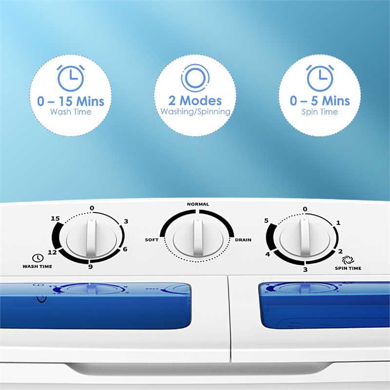 Pemberly Row Portable Mini Twin Tub Washing Machine Spin Dryer White