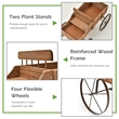 Pemberly Row Garden Plant Wooden Wagon Planter W/ Wheel Brown