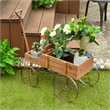 Pemberly Row Garden Plant Wooden Wagon Planter W/ Wheel Brown