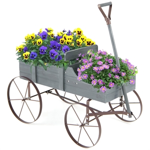 Pemberly Row Garden Plant Wooden Wagon Planter W/ Wheel Gray